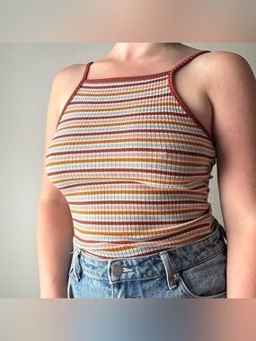 rue21 orange and white striped ribbed high neck stretchy tank top